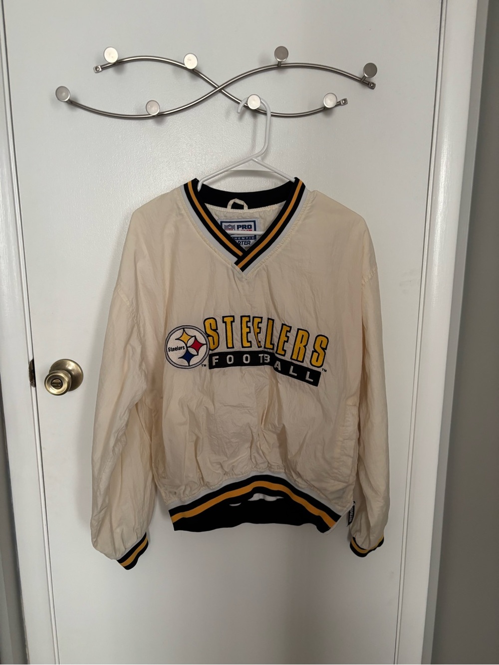 Steelers STARTER Cream Windbreaker with Black, Yellow & White Trim